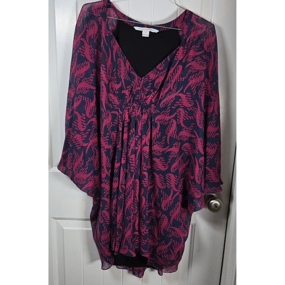 DVF Diane Von Furstenberg Fleurette Printed Silk Chiffon Kaftan Mini Dress 0